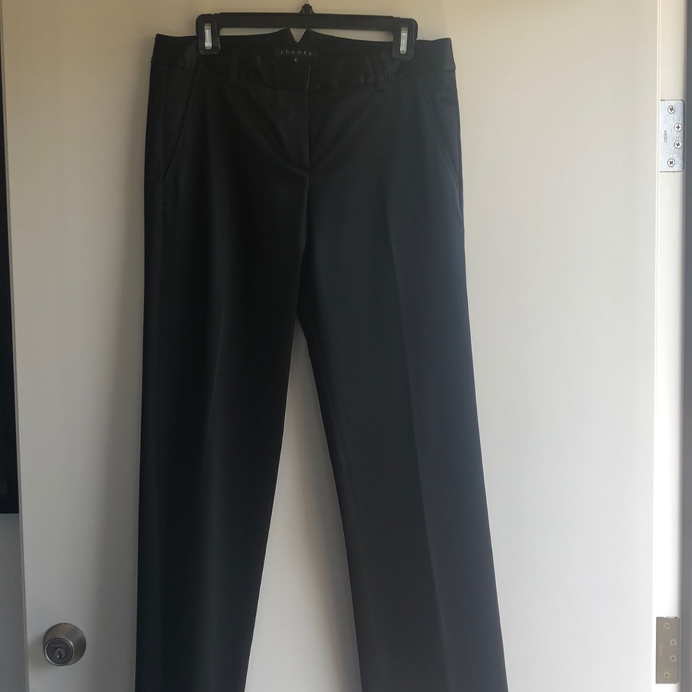 Theory black shiny wider leg pant